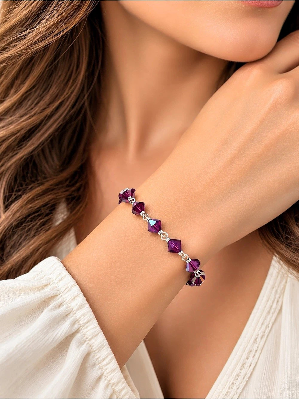 Handmade Swarovski Siam AB Crystal Silver Wire Wrapped Bracelet